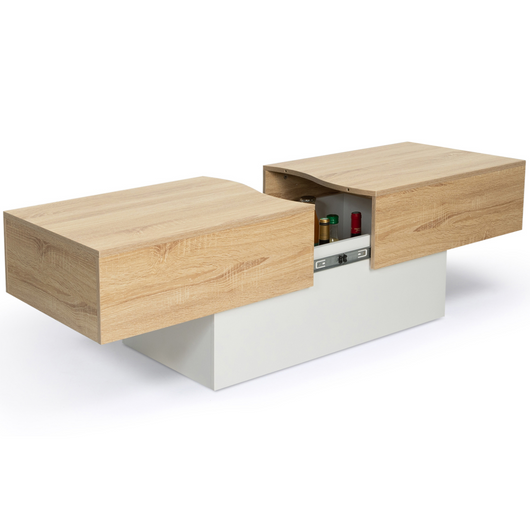 IDMarket - Tavolino scorrevole MARTA in legno bianco e finto faggio