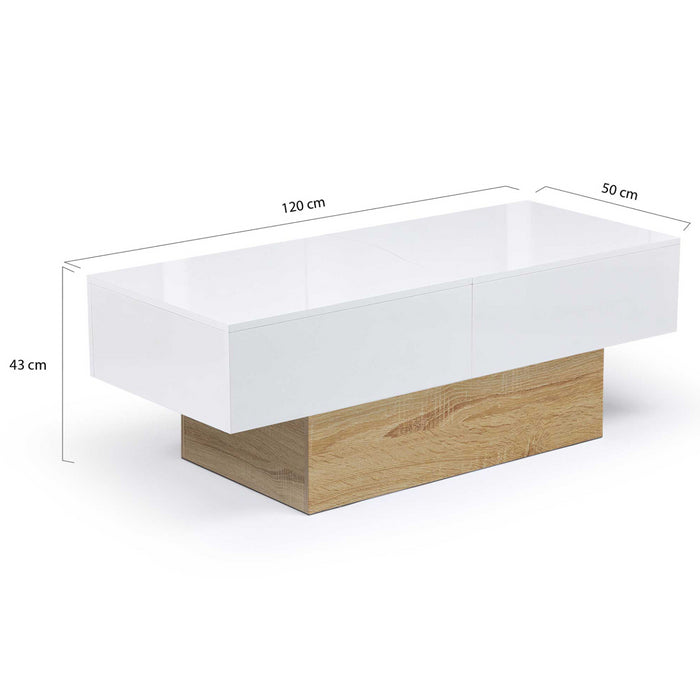 IDMarket - Tavolino scorrevole MARTA in legno imitazione faggio e bianco