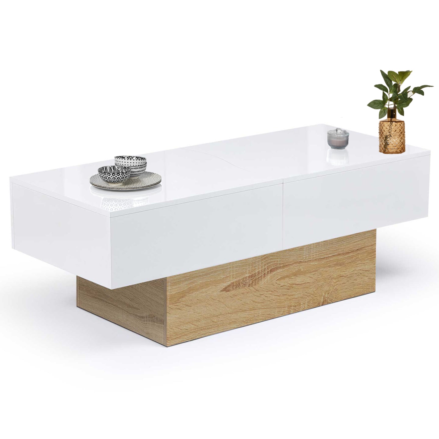 IDMarket - Tavolino scorrevole MARTA in legno imitazione faggio e bianco