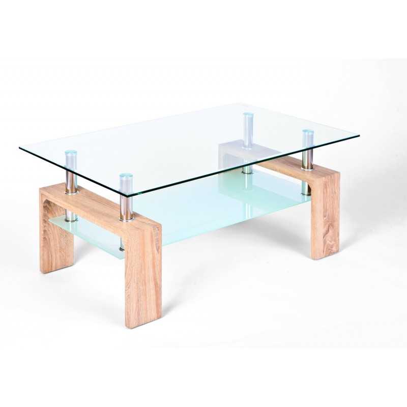 Tavolino vetro e mdf Inter Link finitura rovere dim.100x60x45h