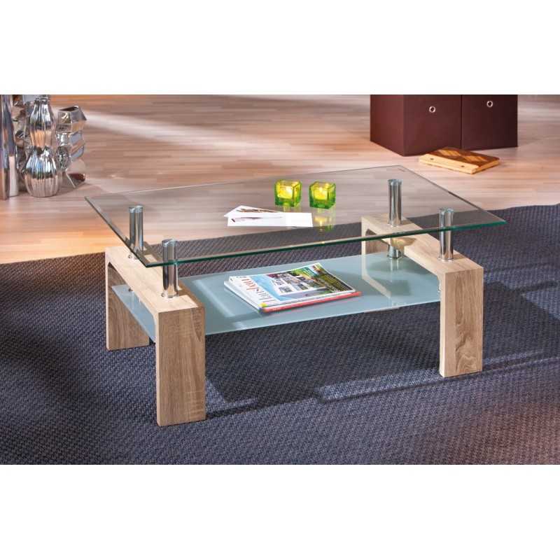 Tavolino vetro e mdf Inter Link finitura rovere dim.100x60x45h