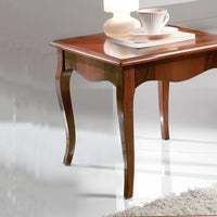 Tavolino in legno massello tinta noce intarsiato misura l.50 p.50 h.45