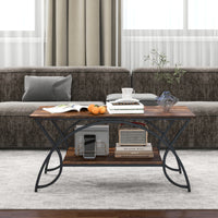 Tavolino a 2 livelli da caff¨¨ moderno in finto marmo con struttura in metallo, Tavolino rettangolare Marrone-Tavolini da salotto