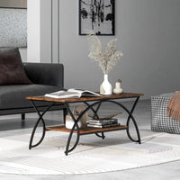 Tavolino a 2 livelli da caff¨¨ moderno in finto marmo con struttura in metallo, Tavolino rettangolare Marrone-Tavolini da salotto