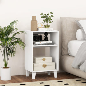 Tavolino a 3 livelli con ripiani gambe e struttura stabile-Tavolino comodino multiuso per camera da letto Bianco