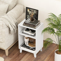 Tavolino a 3 livelli con ripiani gambe e struttura stabile-Tavolino comodino multiuso per camera da letto Bianco