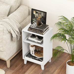 Tavolino a 3 livelli con ripiani gambe e struttura stabile-Tavolino comodino multiuso per camera da letto Bianco