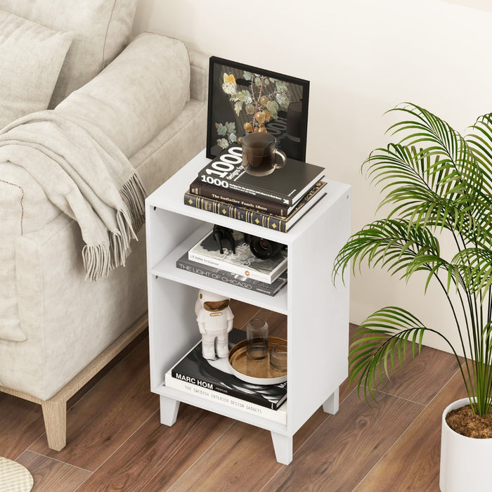 Tavolino a 3 livelli con ripiani gambe e struttura stabile-Tavolino comodino multiuso per camera da letto Bianco