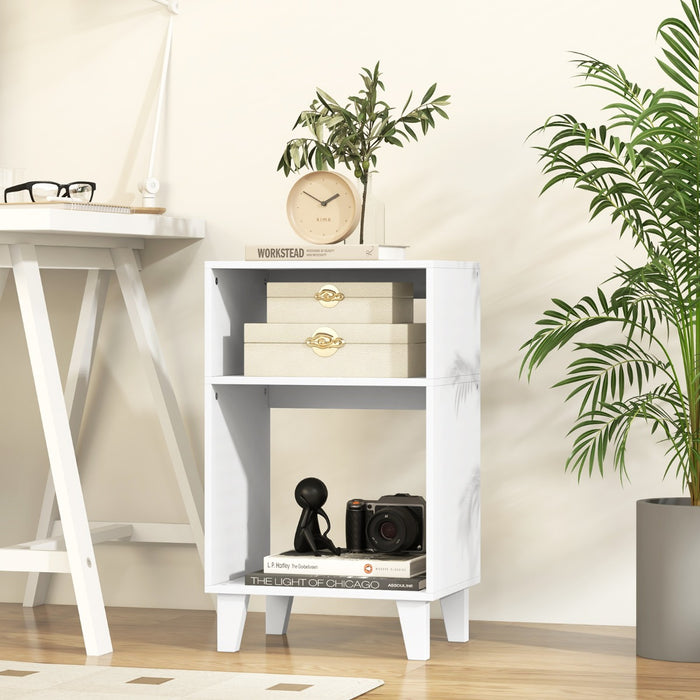 Tavolino a 3 livelli con ripiani gambe e struttura stabile-Tavolino comodino multiuso per camera da letto Bianco