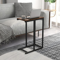 Tavolino a forma di C per divano e letto-Tavolino da soggiorno altezza 64cm con struttura in metallo Marrone Rustico