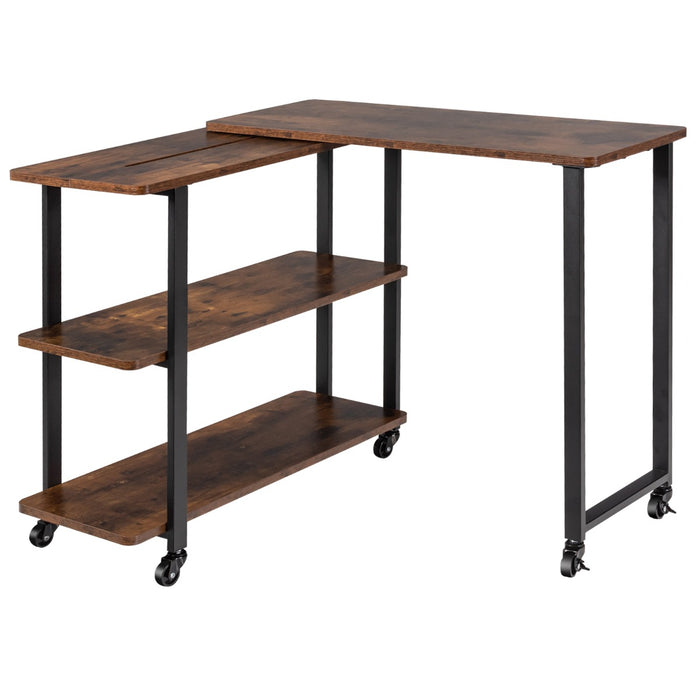 Tavolino a forma di L con angolo a destra o a sinistra, Scrivania con ruote e superficie mobile Marrone-Tavolini per laptop