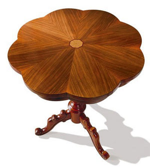 Tavolino rotondo sagomato in legno intarsiato misura   diametro 56 h.71