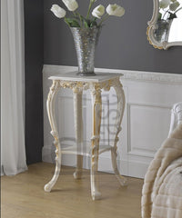 Tavolino portafiori barocco laccato avorio con particolari foglia oro misura  : l. 42 x h. 74 x p. 42