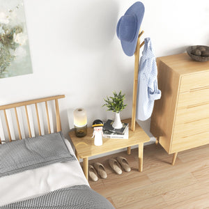 Tavolino con appendiabiti in legno massiccio, Appendiabiti con panca per scarpe 3 ganci per cappelli 168cm Naturale-Appendiabiti