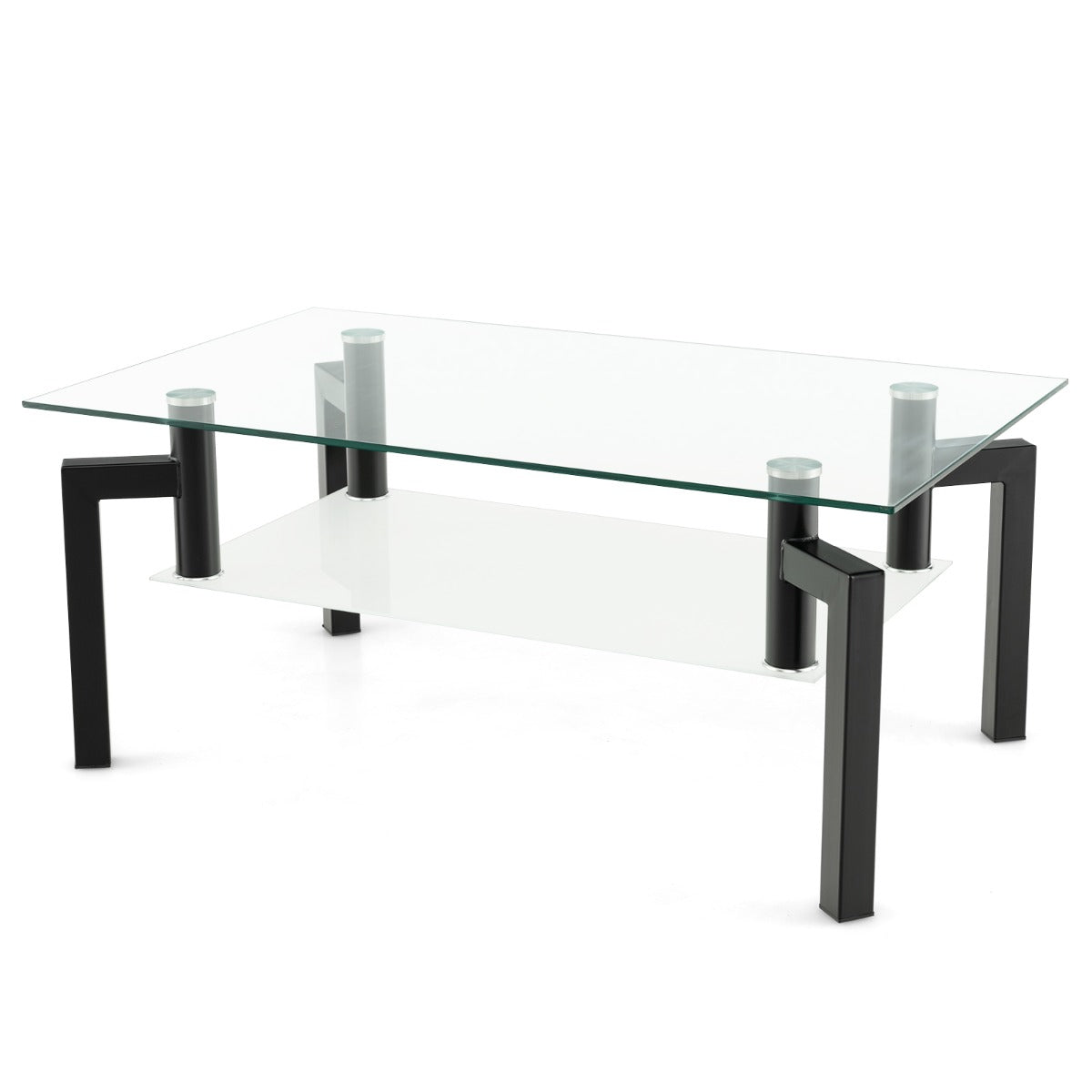 Tavolino d¡¯accento moderno a 2 livelli e piano in vetro temperato, Tavolino da caff¨¨ rettangolare in vetro Nero-Tavolini da salotto