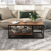 Tavolino da caff¨¨ industriale a 2 livelli con mensola di stoccaggio e struttura in metallo, Tavolo centrale da 105cm Marrone-Tavolini da salotto