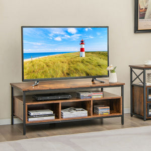 Tavolino da caff¨¨ a 3 ripiani con spazio di archiviazione-Tavolo rettangolare in legno con mensola aperta Marrone