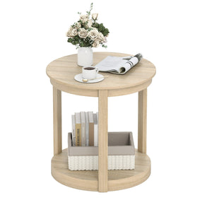 Tavolo da caff¨¨ a 2 livelli con ripiano e gambe in legno di gomma, Tavolino da cocktail rustico per soggiorno Quercia-Tavolini