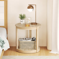 Tavolo da caff¨¨ a 2 livelli con ripiano e gambe in legno di gomma, Tavolino da cocktail rustico per soggiorno Quercia-Tavolini