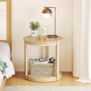 Tavolo da caff¨¨ a 2 livelli con ripiano e gambe in legno di gomma, Tavolino da cocktail rustico per soggiorno Quercia-Tavolini