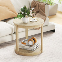 Tavolo da caff¨¨ a 2 livelli con ripiano e gambe in legno di gomma, Tavolino da cocktail rustico per soggiorno Quercia-Tavolini