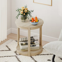 Tavolo da caff¨¨ a 2 livelli con ripiano e gambe in legno di gomma, Tavolino da cocktail rustico per soggiorno Quercia-Tavolini