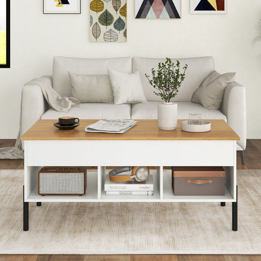 Tavolino da caff¨¨ con piano sollevabile comparto nascosto e 3 scomparti aperti, Tavolo centrale soggiorno Bianco-Tavolini da salotto