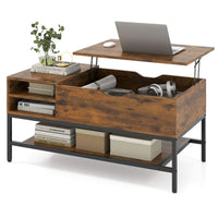 Tavolino da caff¨¨ con piano sollevabile e scomparto nascosto, Tavolino da caff¨¨ legno soggiorno ripiano portaoggetti Marrone-Tavolini da salotto