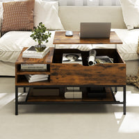 Tavolino da caff¨¨ con piano sollevabile e scomparto nascosto, Tavolino da caff¨¨ legno soggiorno ripiano portaoggetti Marrone-Tavolini da salotto