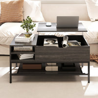 Tavolino da caff¨¨ con piano sollevabile e scomparto nascosto, Tavolino da caff¨¨ legno soggiorno ripiano portaoggetti Grigio-Tavolini da salotto