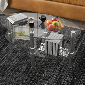 Tavolino da caff¨¨ in vetro a 3 ripiani da salotto-Tavolo da t¨¨ con design ovale per casa e ufficio  89x51x45cm Trasparente