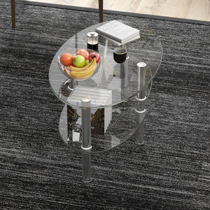 Tavolino da caff¨¨ in vetro a 3 ripiani da salotto-Tavolo da t¨¨ con design ovale per casa e ufficio  89x51x45cm Trasparente