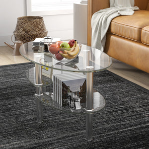 Tavolino da caff¨¨ in vetro a 3 ripiani da salotto-Tavolo da t¨¨ con design ovale per casa e ufficio  89x51x45cm Trasparente