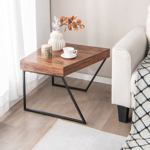 Tavolino da caff¨¨ con gambe in metallo da 2 pezzi, Tavolino impilabile moderno per soggiorno Nero e marrone-Tavolini da salotto