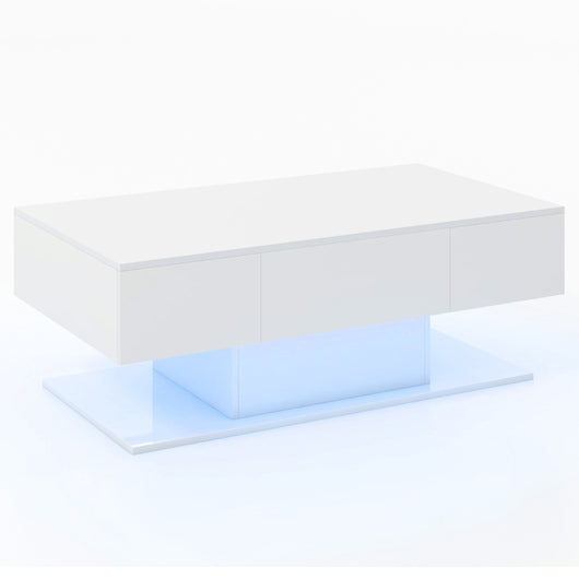 Tavolino da caff¨¨ moderno con 20 luci LED a colori e 2 cassetti portaoggetti, Tavolino d'accento a 2 piani Bianco-Tavolini da salotto