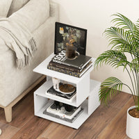 Tavolino da divano a 3 livelli con ripiani piedini antiscivolo-Comodino moderno multiuso per camera da letto Bianco