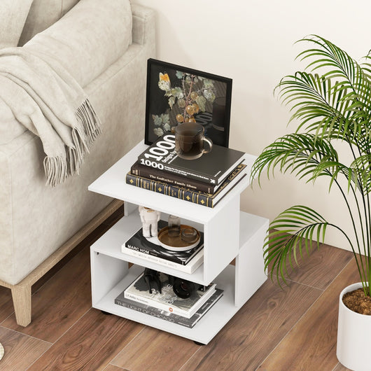 Tavolino da divano a 3 livelli con ripiani piedini antiscivolo-Comodino moderno multiuso per camera da letto Bianco