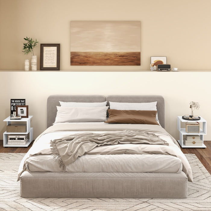 Tavolino da divano a 3 livelli con ripiani piedini antiscivolo-Comodino moderno multiuso per camera da letto Bianco