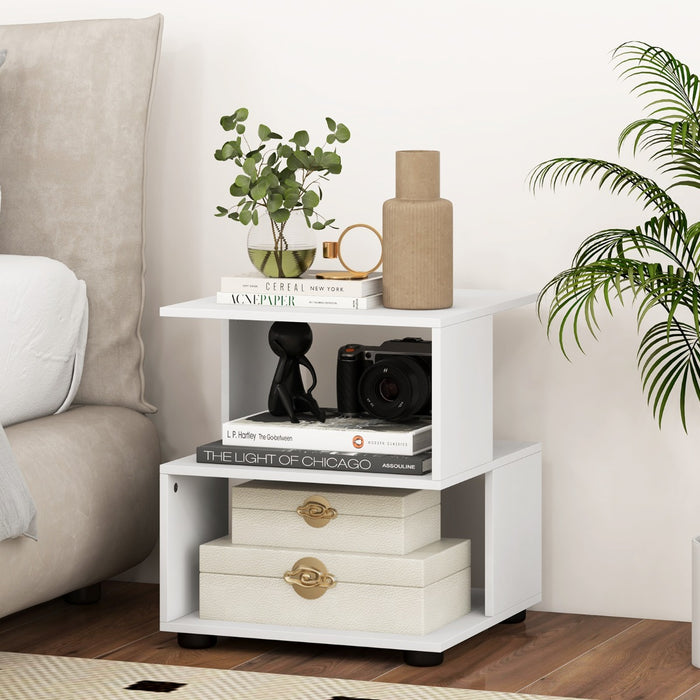 Tavolino da divano a 3 livelli con ripiani piedini antiscivolo-Comodino moderno multiuso per camera da letto Bianco