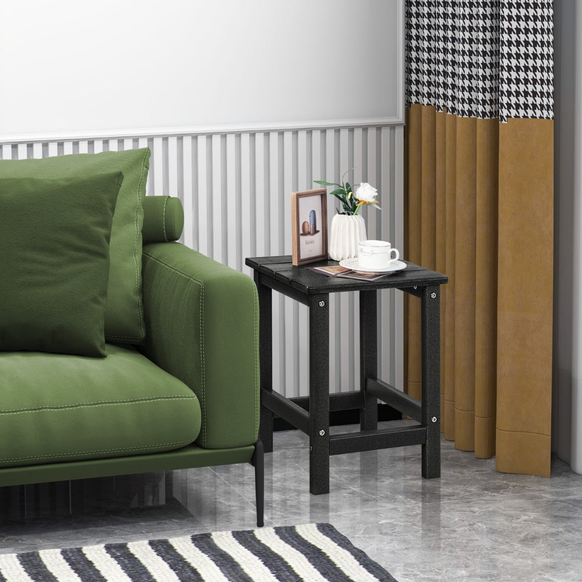 Tavolino da esterno in HDPE resistente alle intemperie, Tavolino adirondack quadrato per patio Nero-Tavoli da esterno