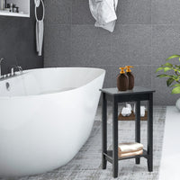 Tavolino da salotto con 2 livelli e 4 gambe in solido legno, Tavolino di servizio stretto e compatto Nero-Tavolini