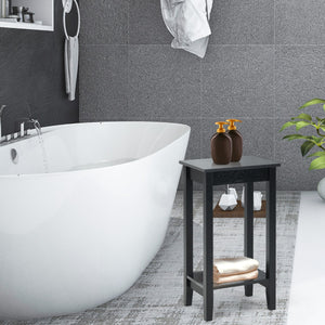 Tavolino da salotto con 2 livelli e 4 gambe in solido legno, Tavolino di servizio stretto e compatto Nero-Tavolini