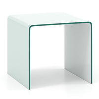 Tavolino in vetro temperato trasparente con 4 ruote universali, Tavolino in vetro temperato a forma di C facile da pulire Bianco-Tavolini