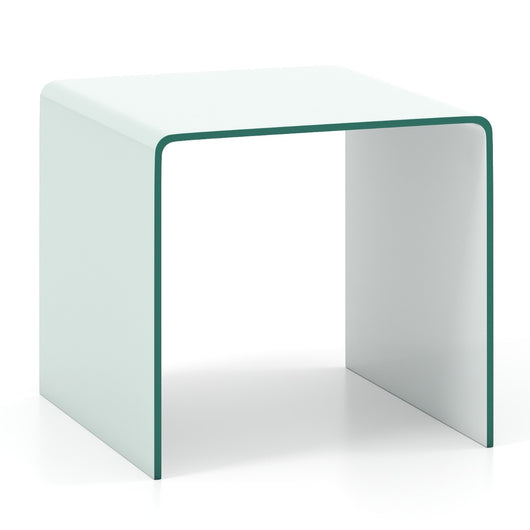 Tavolino in vetro temperato trasparente con 4 ruote universali, Tavolino in vetro temperato a forma di C facile da pulire Bianco-Tavolini