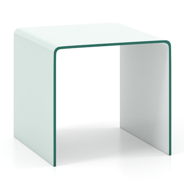 Tavolino in vetro temperato trasparente con 4 ruote universali, Tavolino in vetro temperato a forma di C facile da pulire Bianco-Tavolini