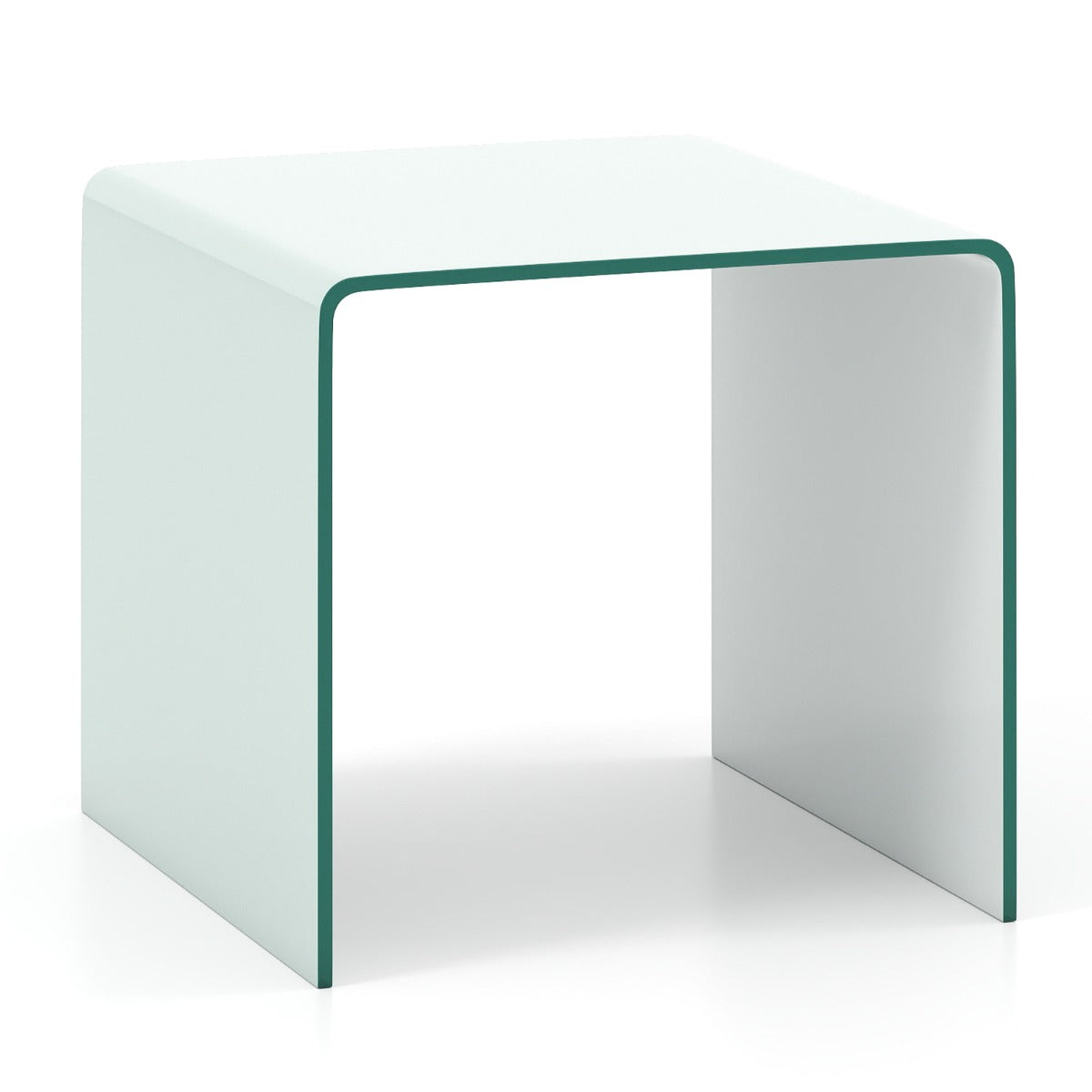 Tavolino in vetro temperato trasparente con 4 ruote universali, Tavolino in vetro temperato a forma di C facile da pulire Bianco-Tavolini