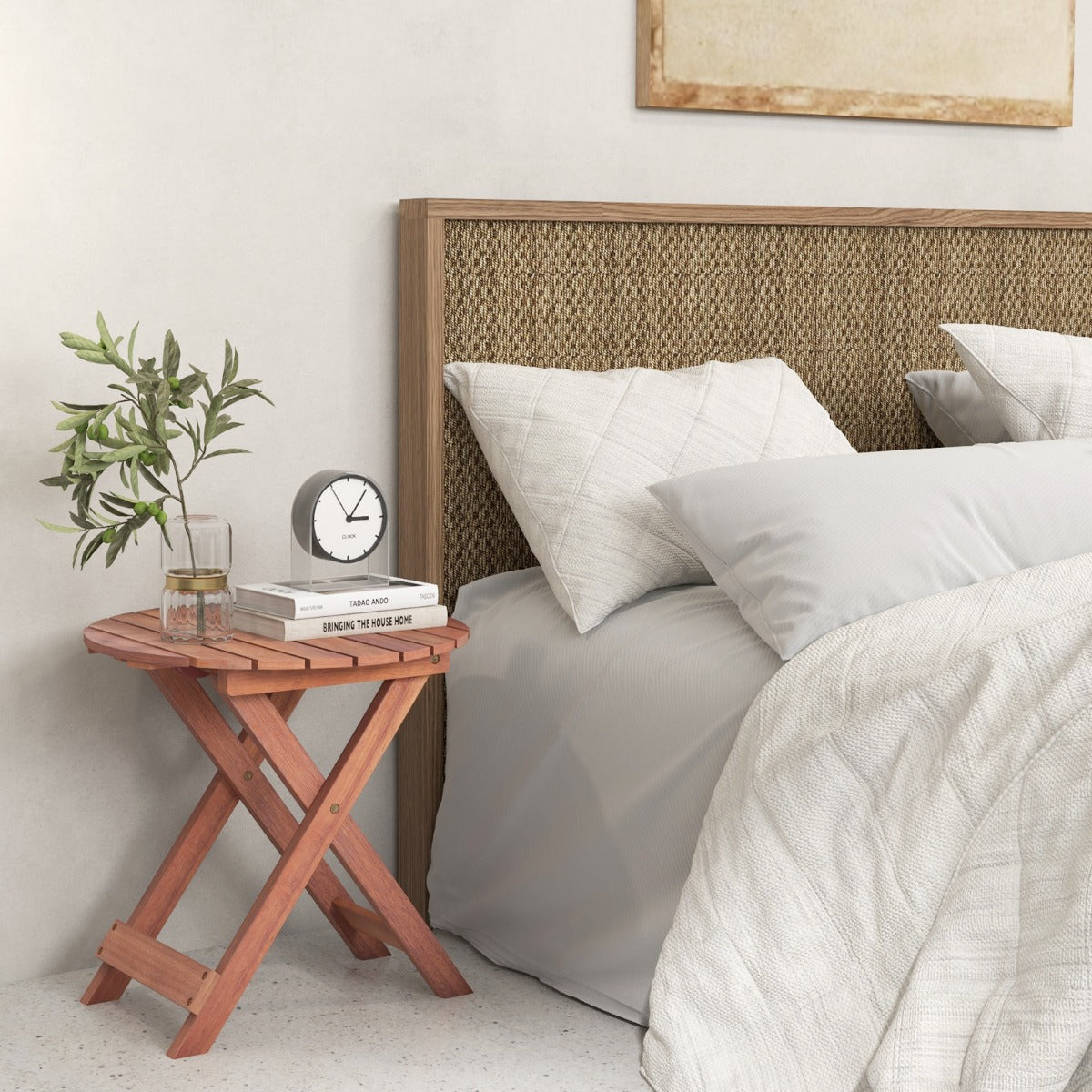 Tavolino laterale in legno con piano traforato e maniglia sollevabile, Tavolino da caff¨¨ pieghevole Naturale 46x45cm-Tavolini