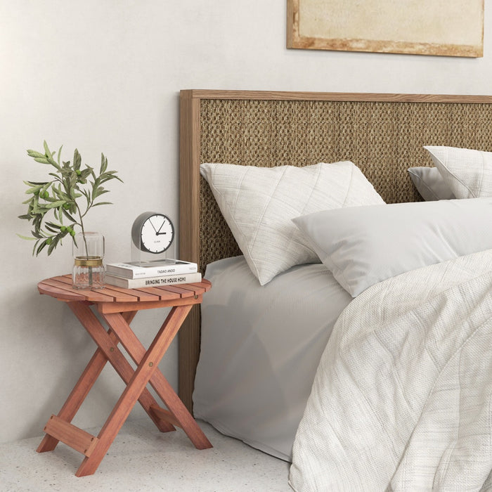 Tavolino laterale in legno con piano traforato e maniglia sollevabile, Tavolino da caff¨¨ pieghevole Naturale 46x45cm-Tavolini