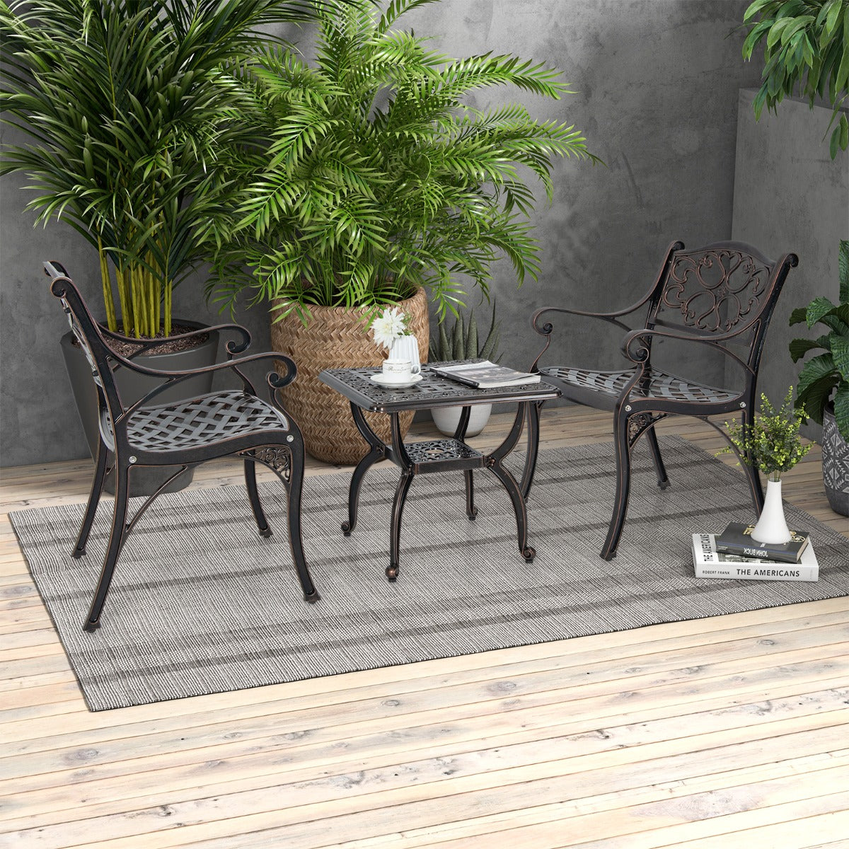 Tavolino laterale da esterno in alluminio pressofuso da 53 cm, Tavolino da caff¨¨ antiruggine con ripiano Bronzo-Tavoli da esterno