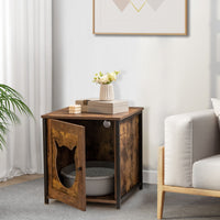 Tavolino multiuso per gatti con porta ingresso a forma di gatto, Mobile decorativo per lettiera per gatti Marrone-Lettini e divanetti